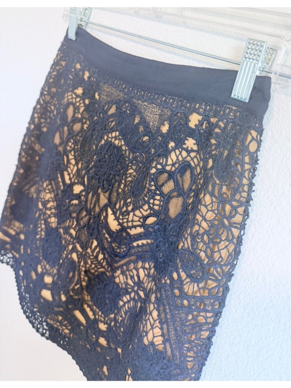 Club Monaco Blue/Beige Lace Layered Mini Skirt Women's Size 0 - Picture 6 of 7